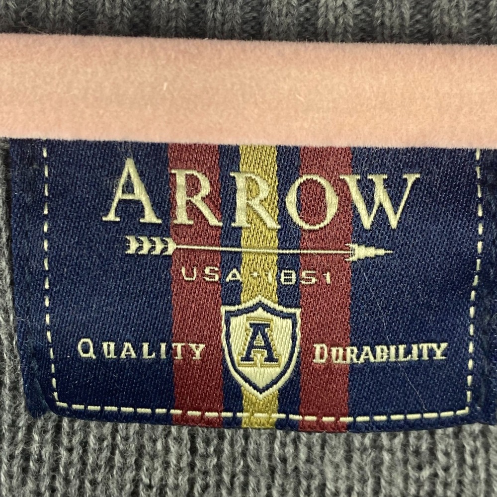 ARROW Argyle Sweater Mens L Gray Blue V Neck Cotton Knit Preppy Golf Old Money - Picture 6 of 9